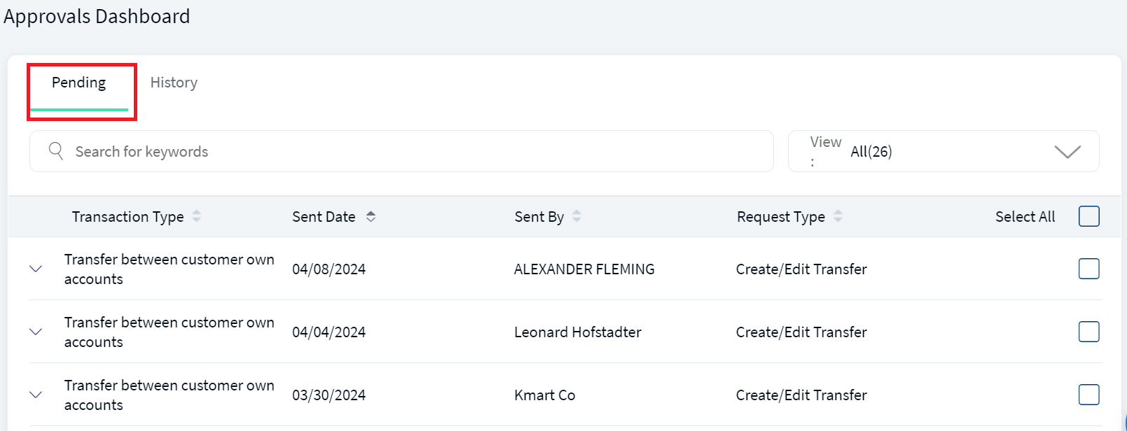 Pending for Approvals