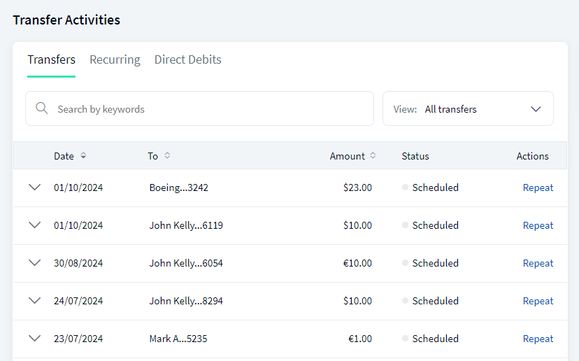 Transfer Activities - Multi Customer