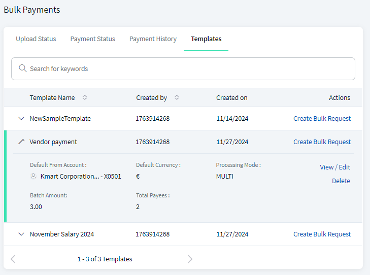 Bulk Payments - Templates