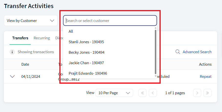 Transfer Activities - Multi Customer