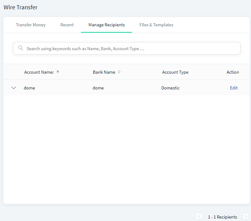Wire Transfer - Manage Recipients
