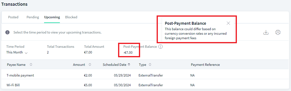 Post Payment Balance