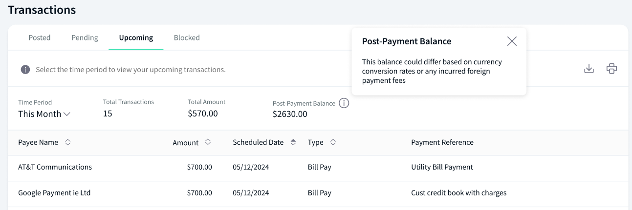 Post Payment Balance