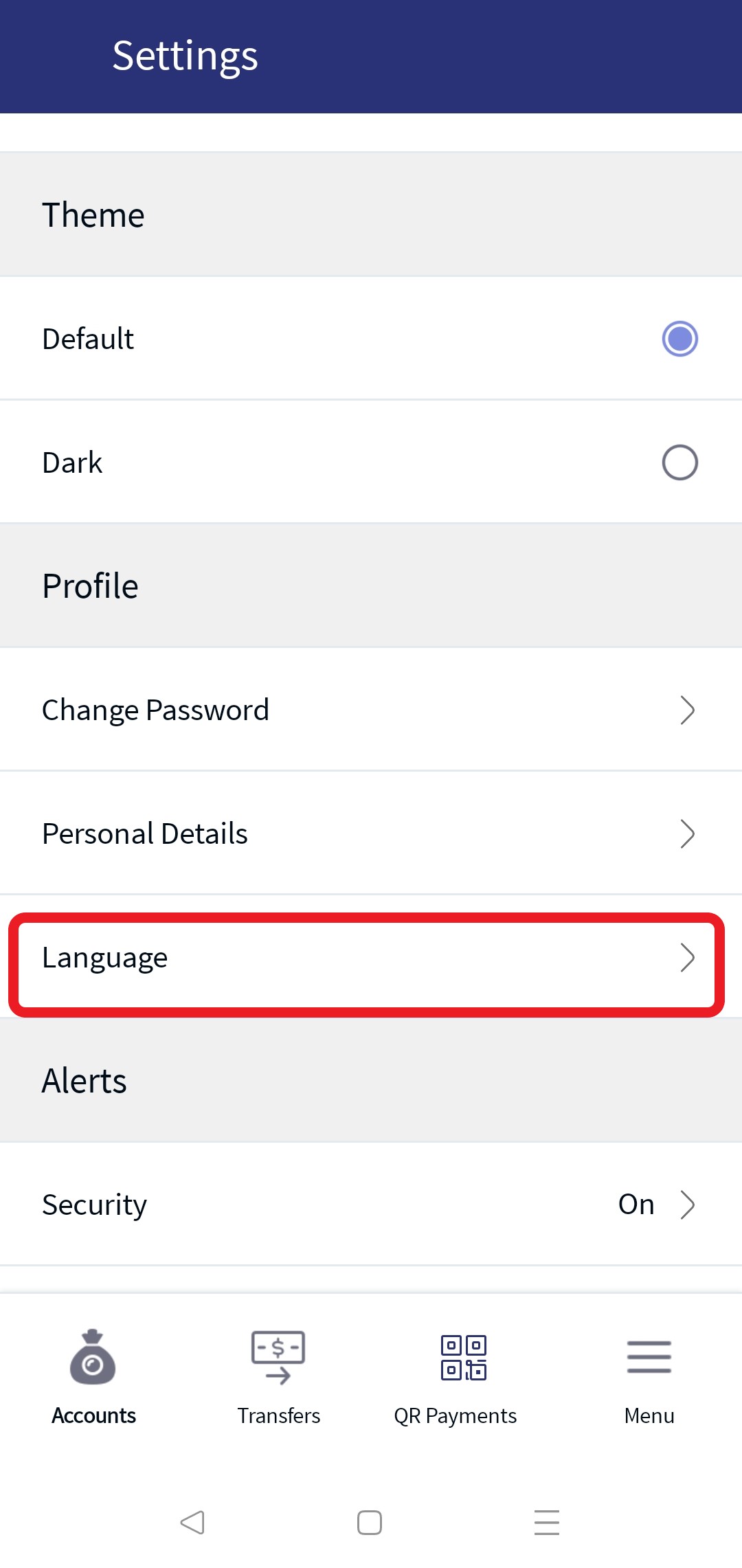 Change Language in profile settings page