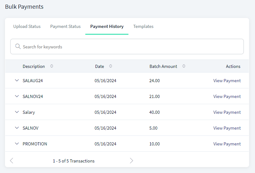 Bulk Payments - Payment History