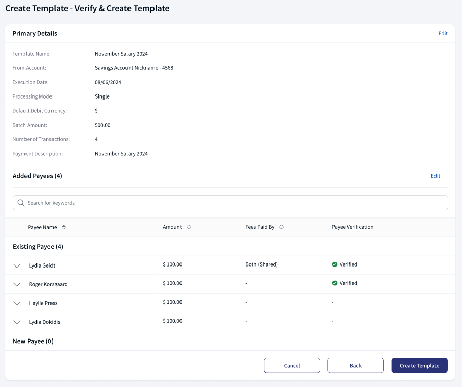 Add new payee flow