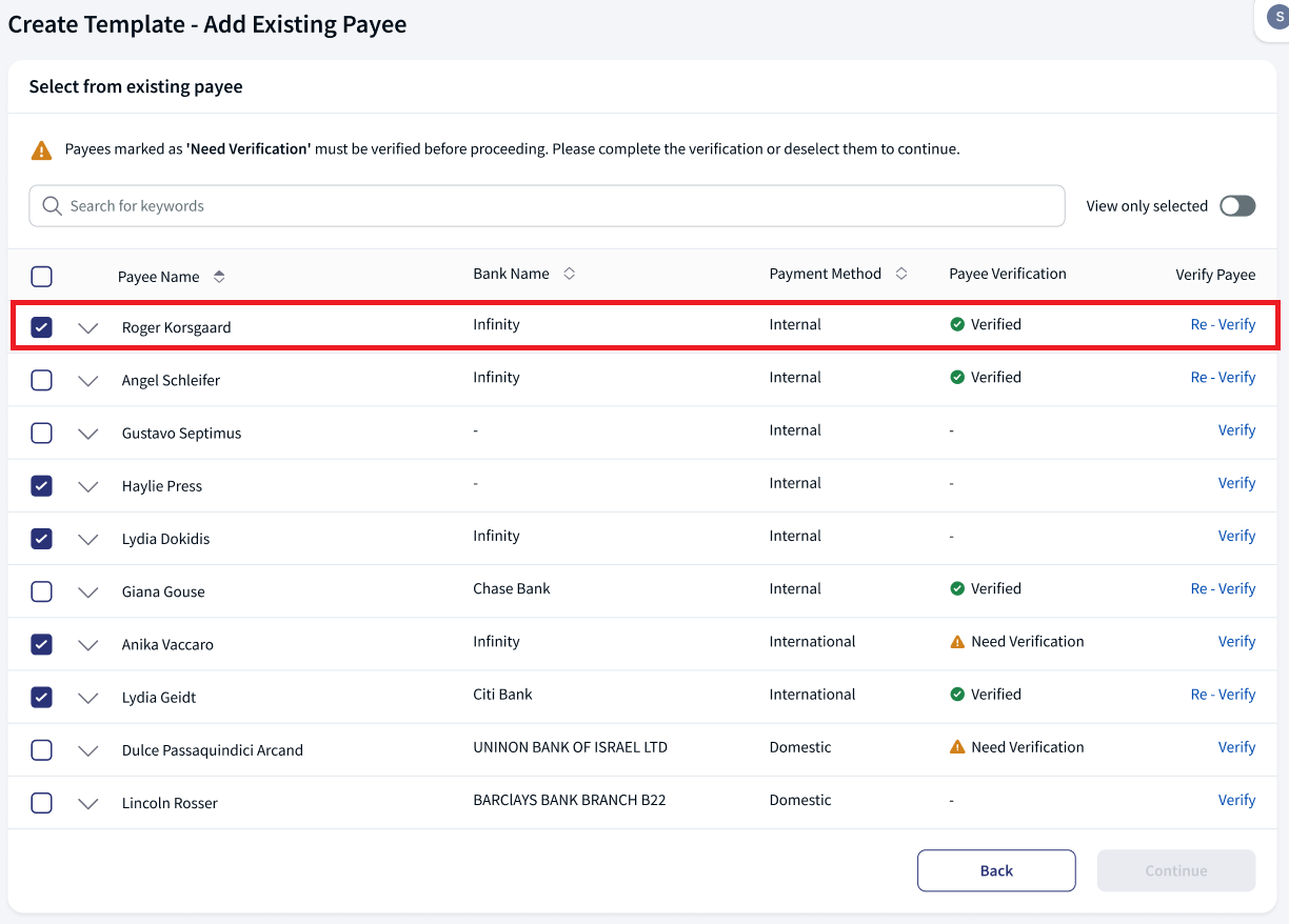 Add new payee flow