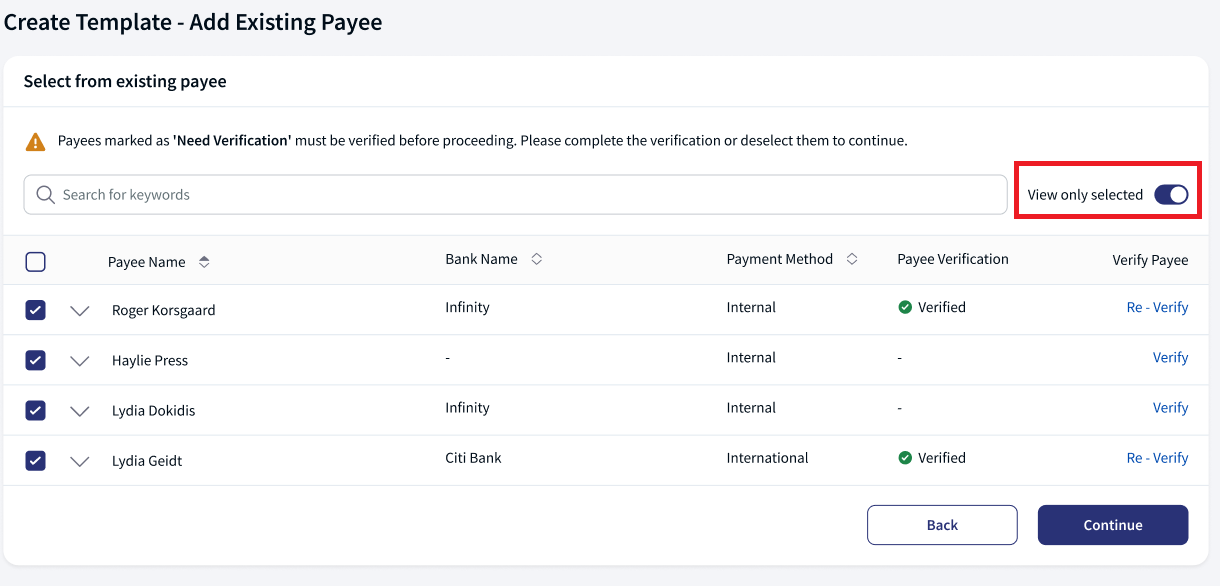 Add new payee flow