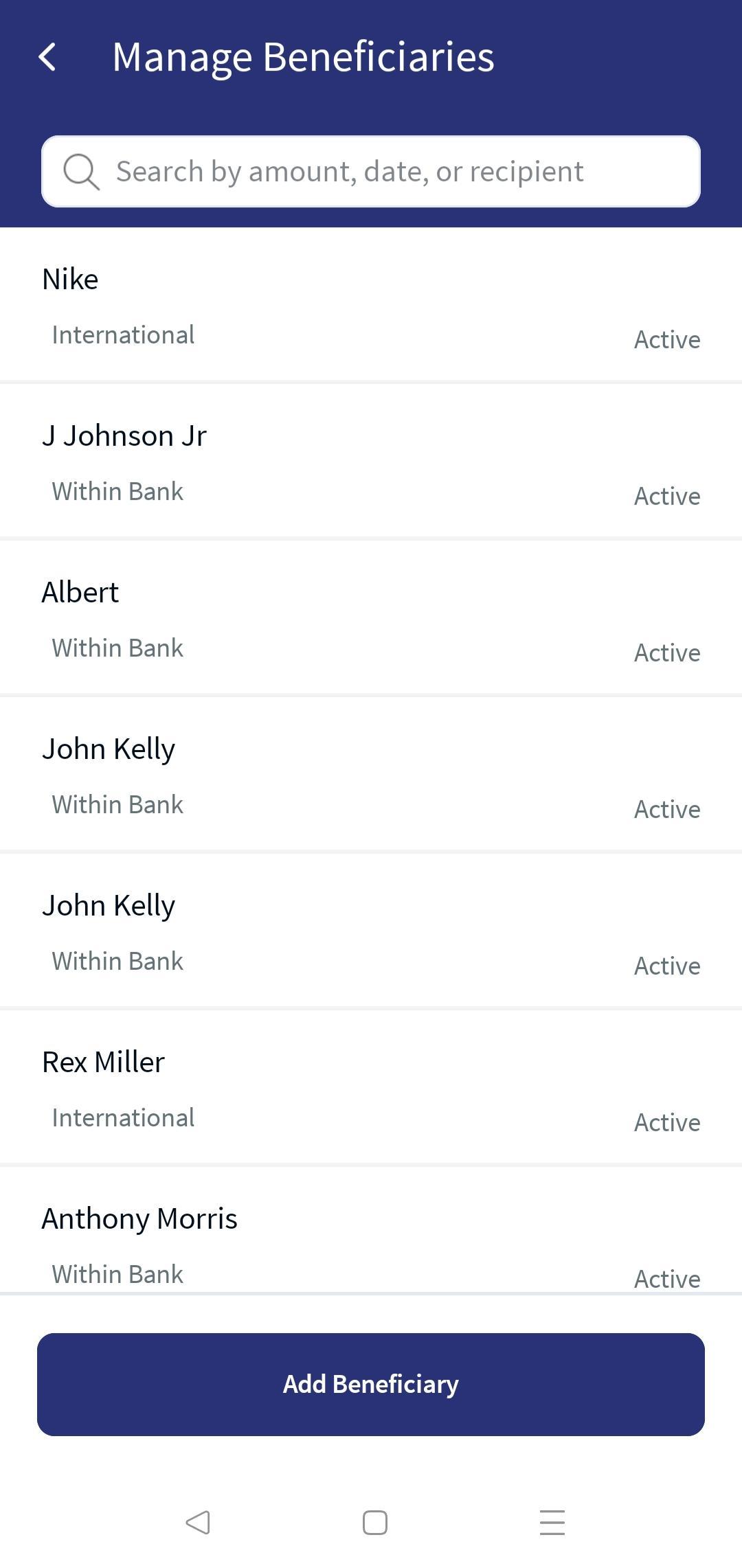 MB-Manage Beneficiaries - Single Customer