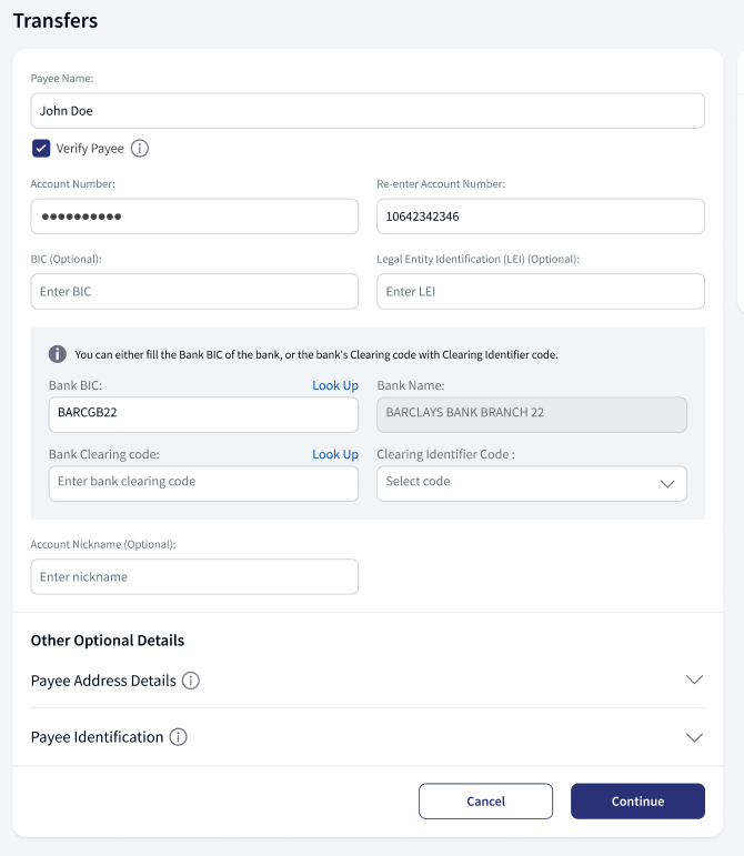 Add Domestic Bank Payee