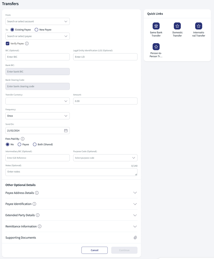 International Transfer - Existing Payee