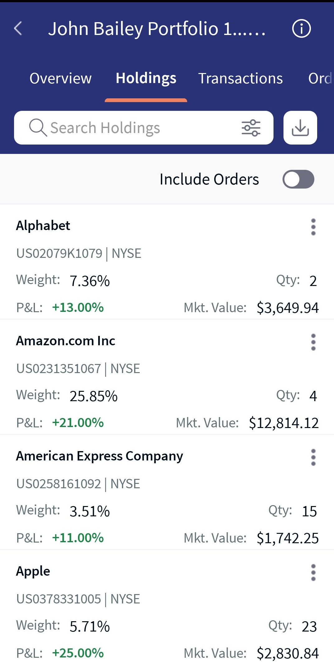 Holdings without Orders