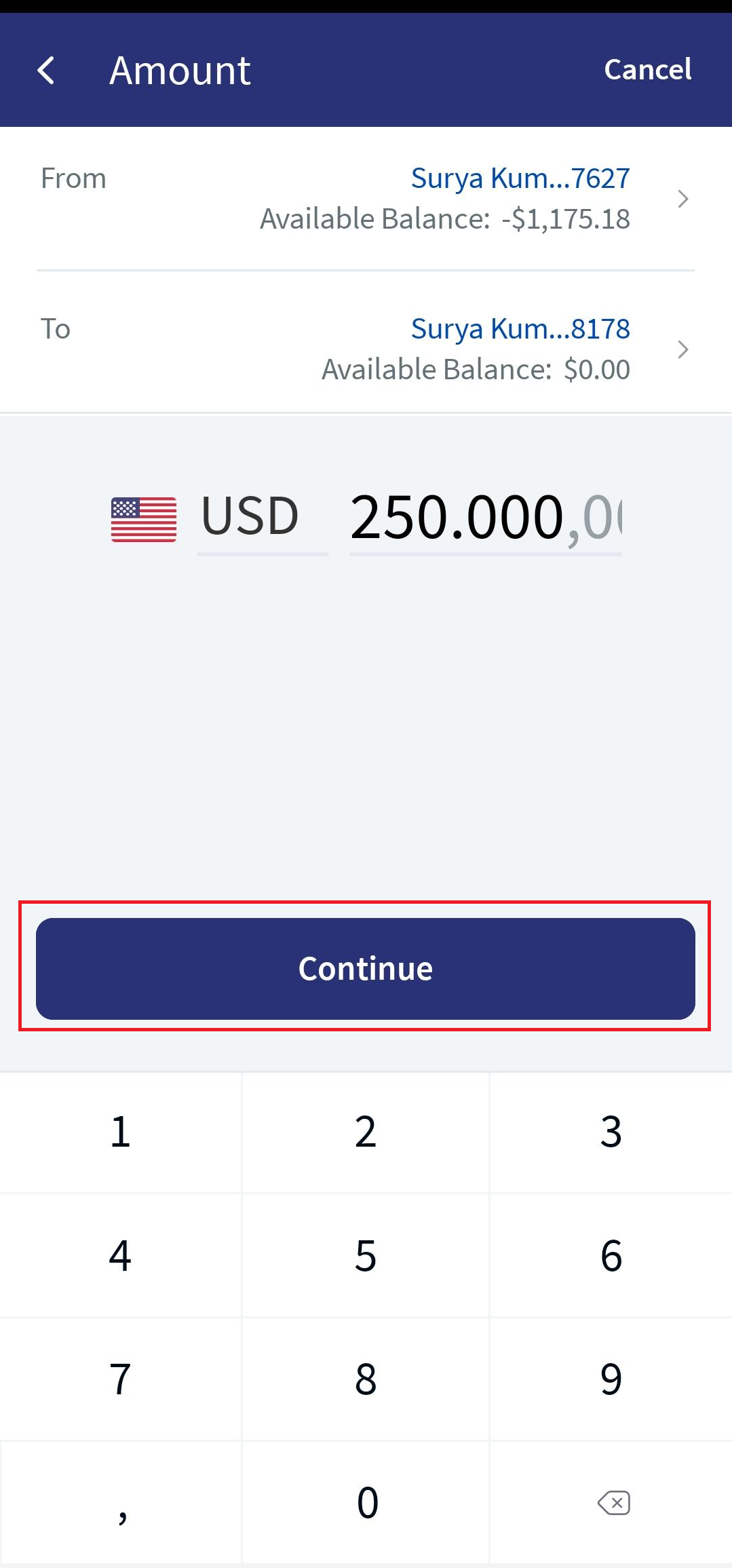 Transfer Cash