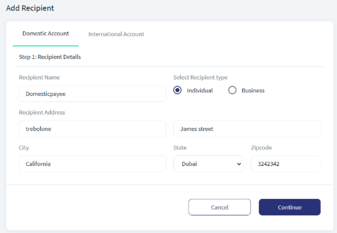 Wire Transfer - Add Recipient