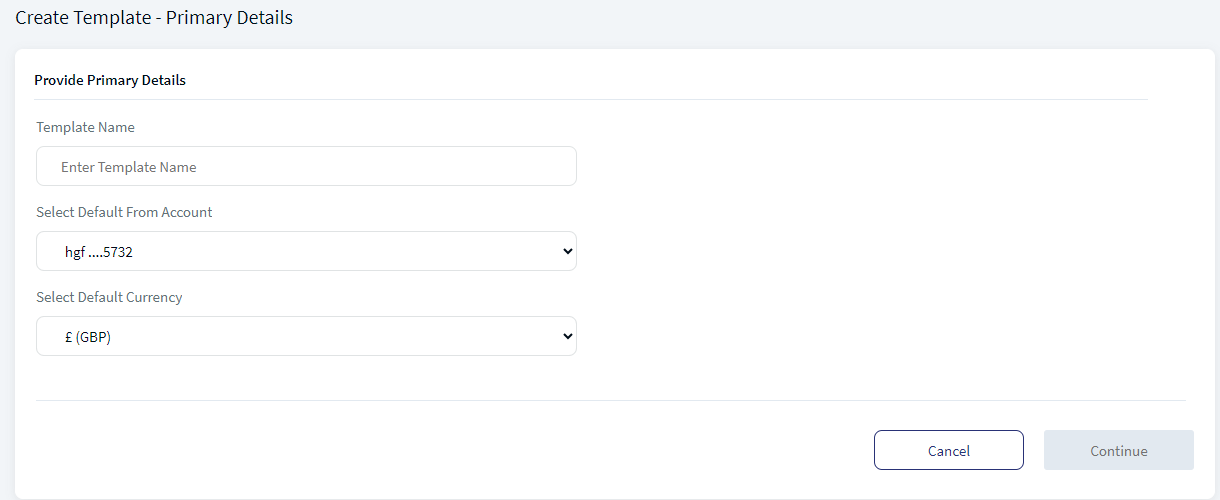 Wire Transfer - Create New Template