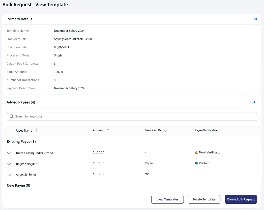 Bulk Payments - View Template