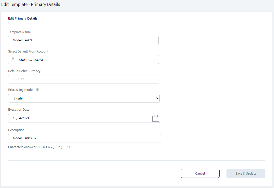 Bulk Payments - Edit Template Bulk Payments - Edit Template