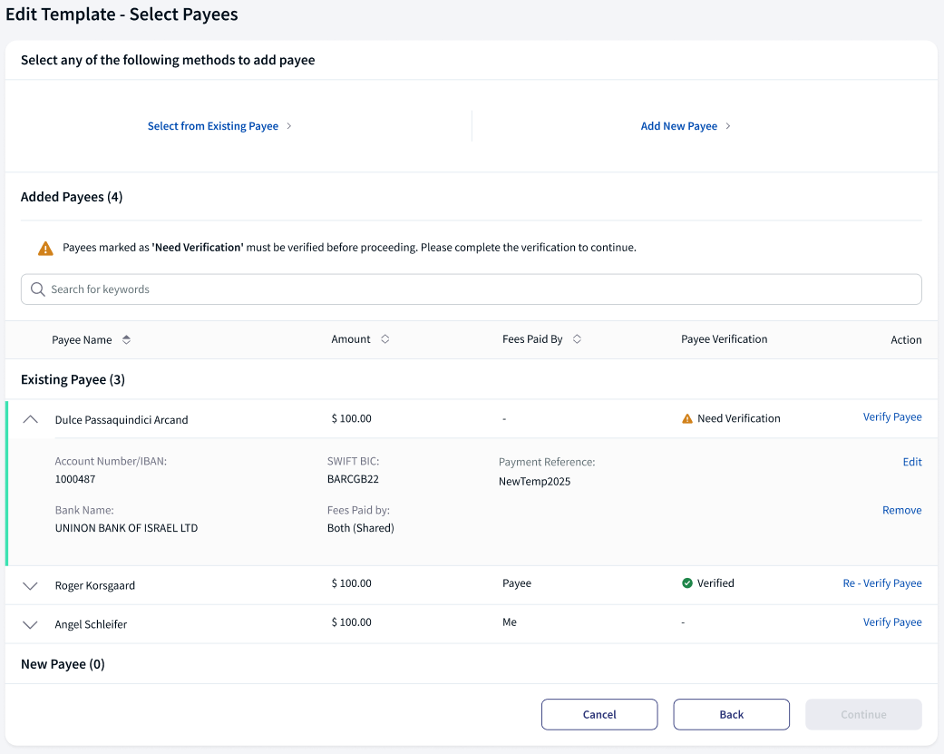 Bulk Payments - Edit Template - Select Beneficiaries Bulk Payments - Edit Template - Select Beneficiaries