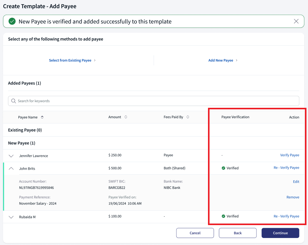Add new payee flow