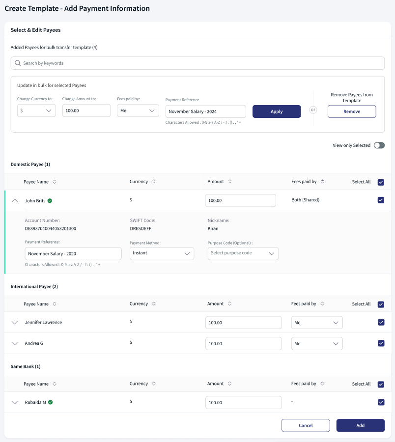 Add new payee flow