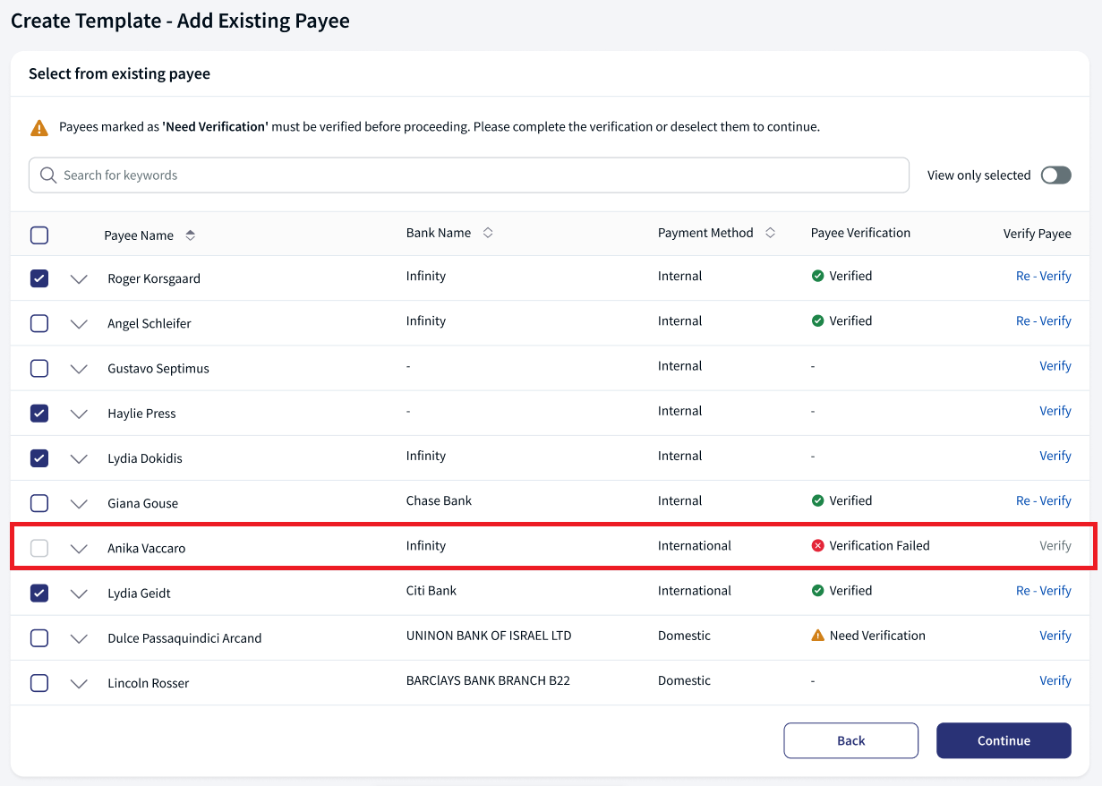 Add new payee flow