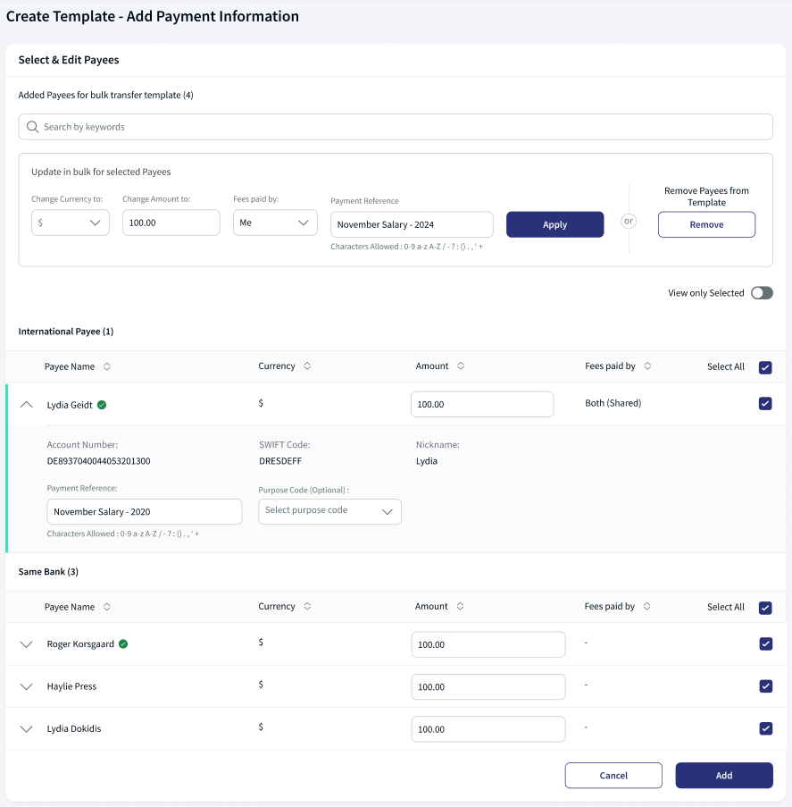 Add new payee flow