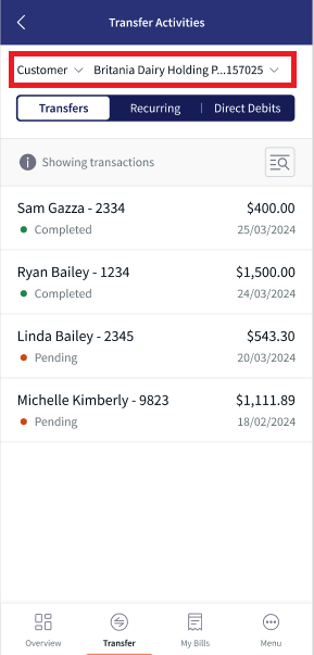 Transfer Activities - Multi Customer