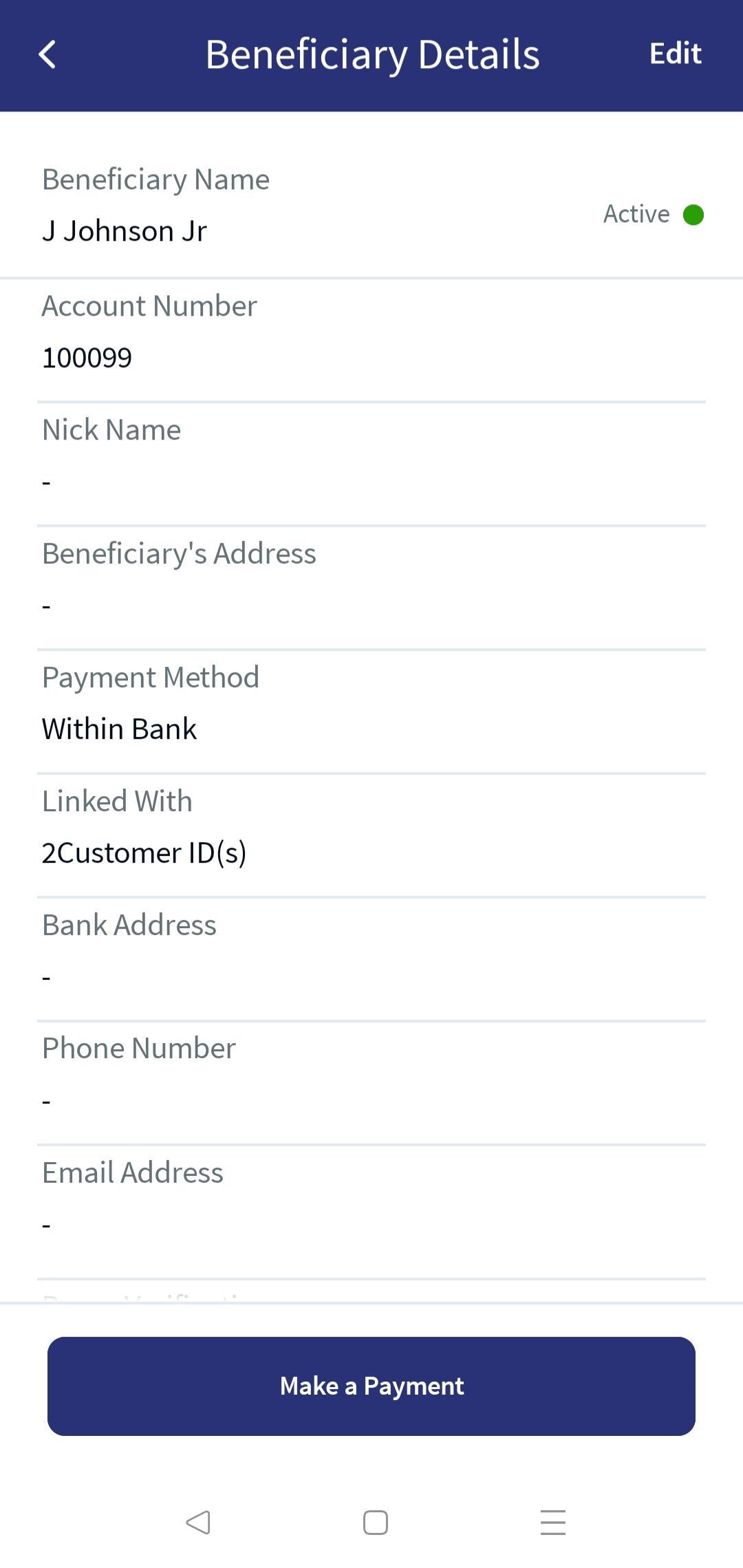 MB-Manage Beneficiaries - Single Customer