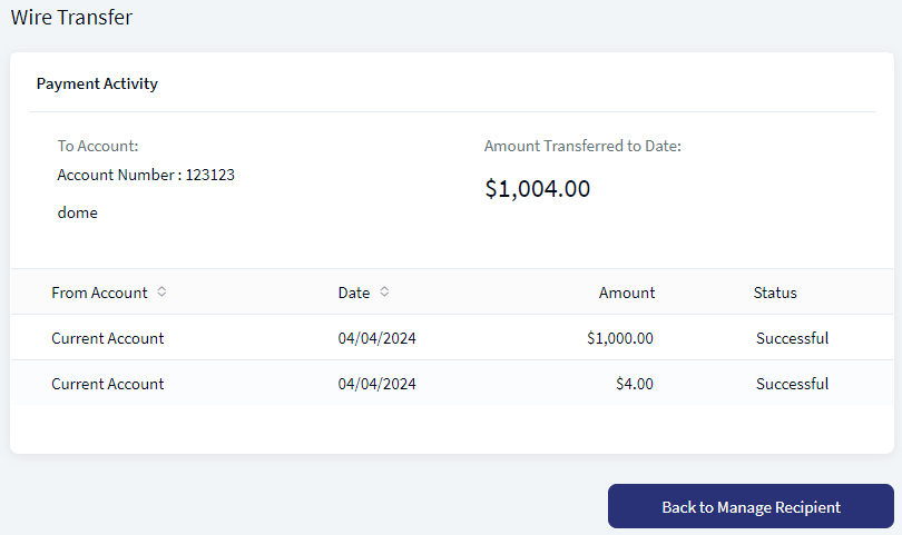 Wire Transfer - View Activity