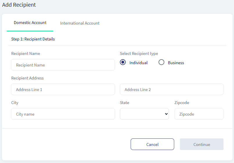 Wire Transfer - Add Recipient