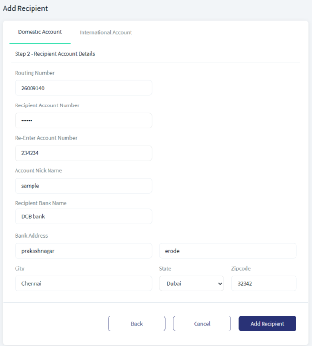 Wire Transfer - Add Recipient