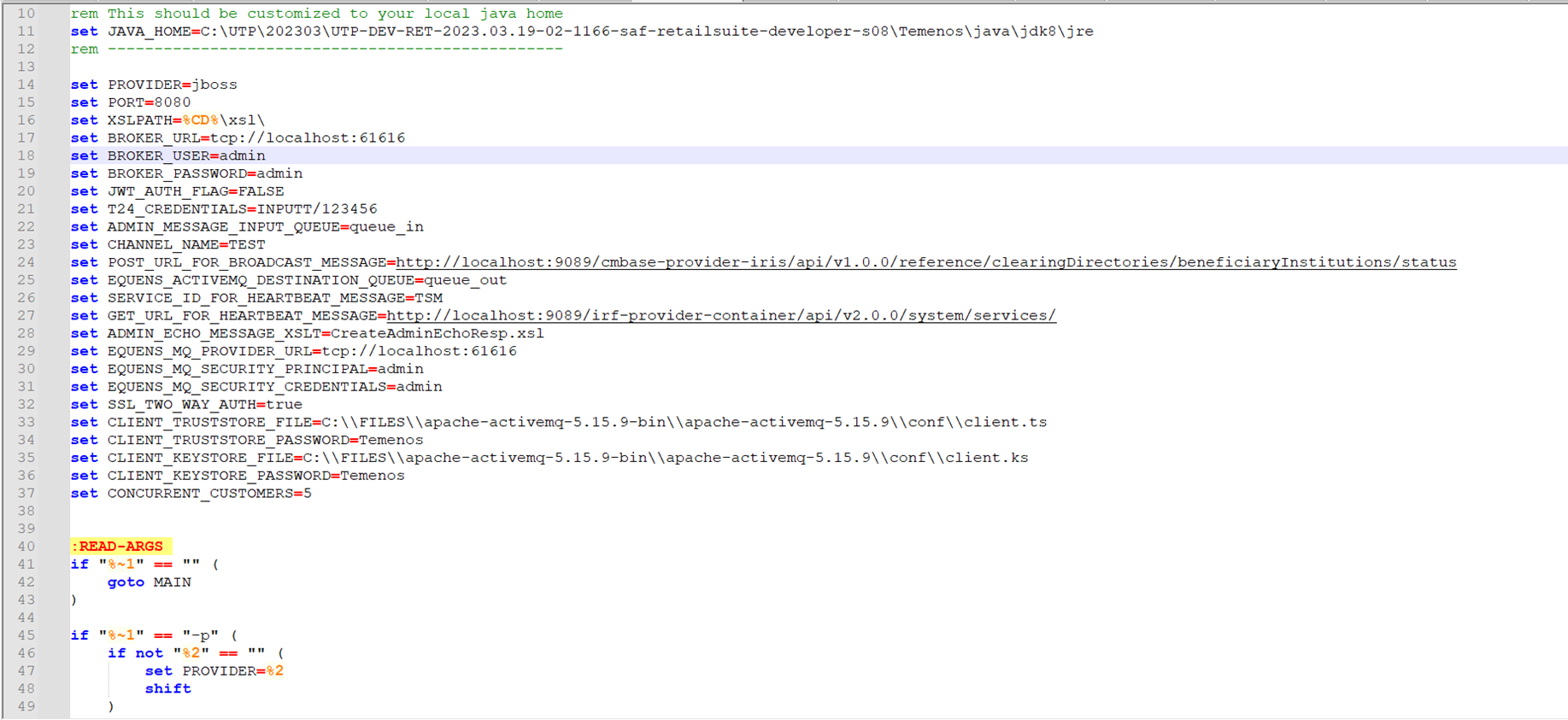 Application properties file confgurations