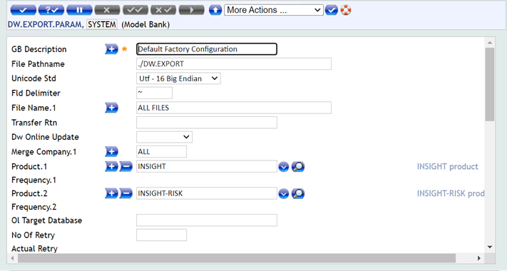 Configuration for DW.EXPORT.PARAM DW.EXPORT.PARAM